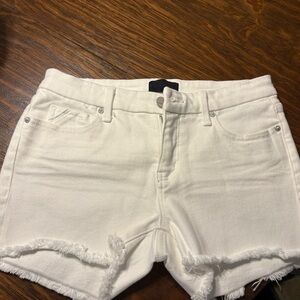Buckle Black Distressed White Jean Shorts